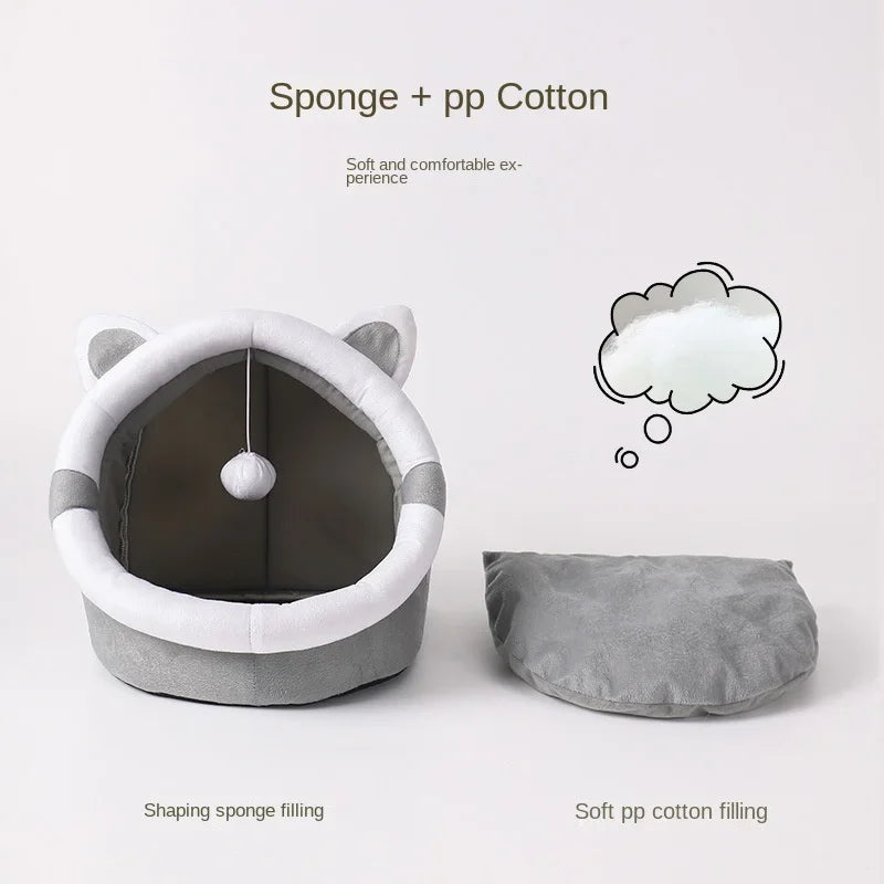 Cat Bed with Cushion and Tent, Soft and Washable
