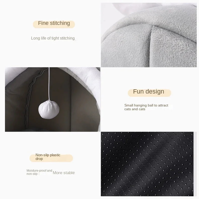Cat Bed with Cushion and Tent, Soft and Washable